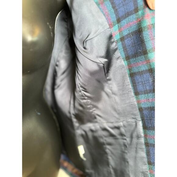 Vintage Pendleton Watch Plaid Green Blue Wool Blazer 2 Button Womens 12 Academia - Picture 5 of 8